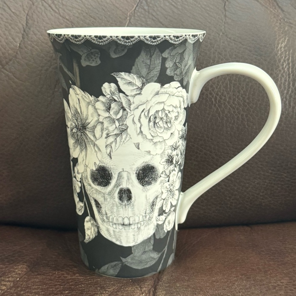 222 Fifth Marbella Skull Halloween Latte Mug